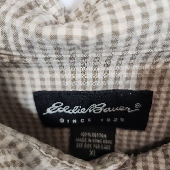 Eddie Bauer Gingham Button Down Shirt in Tan - Size XL - Picture 5 of 5